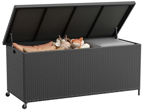 UDPATIO Gartenbox Wasserdicht,Aufbewahrungsbox Garten,Auflagenbox Terrasenbox mit 480L,Kissenbox Outdoor mit Deckel,Gasdruckfedern und Zwei Radern,Schwarz