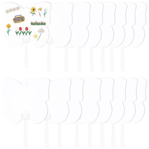 GORGECRAFT 16Pcs White Paper Fans Handheld Fans Blank DIY Painting Fan Butterfly Shape Hand Held Ornament with Plastic Handle for Church Wedding Parties DIY Birthday Fans Crafts Home