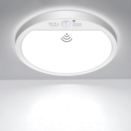 slochi Lampe Deckenlampe mit Bewegungsmelder Innen, 18W 1800LM LED Deckenleuchte mit Bewegungsmelder, 3000K/4000K/6500K Rund Sensor Licht für Flur Treppe Küche Balkon Abstellraum Keller, Ø22CM