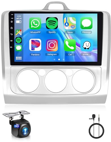 4+64G Radio de Coche para Ford Focus Mk2 Mk3 Exi MT 2 3 2004-2011 9 Pulgadas Android Radio con Wireless Carplay Android Auto Navegación GPS Mirror Link Bluetooth WiFi/FM/RDS/EQ/SWC/USB Cámara Trasera