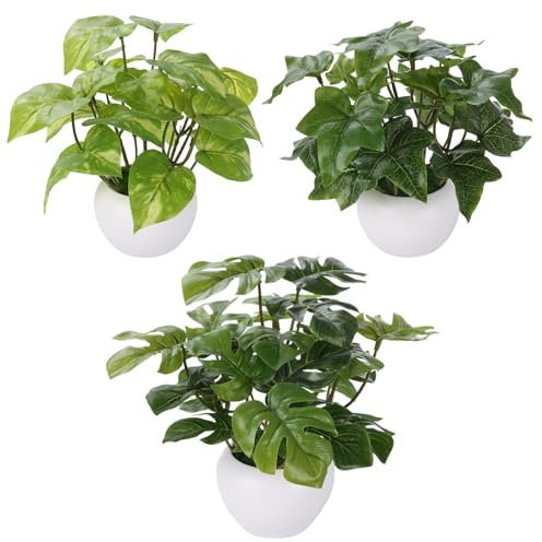 FOREST PRINCE 3 Pezzi Pianta Finta Da Interno in Vaso, Piccolo Piante Artificiali in Plastica per Decorativo Soggiorno Camera da Letto Cucina Bagno Interno Deco