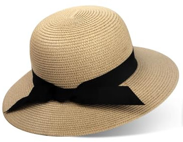 Zylioo Klein Strohhut Sonnenhut Damen für Größe M, Stroh Strandmütze 57cm mit Breiter Krempe,UV Schutz Sommerhut