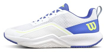 Wilson Mens Rush Pro Lite Men's Tennis Shoes, White/Amparo Blue/Safety Yellow, 9 UK