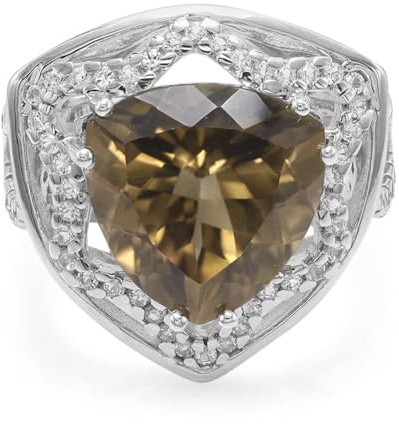 Cavill Rauchquarz Silberring 5,01ct Trillant Rauchquarz Ring Damen – 925 Silber, großer brauner Edelstein aus Brasilien, Halo mit weißen Topasen, eleganter Statement-Ring, Größe 17