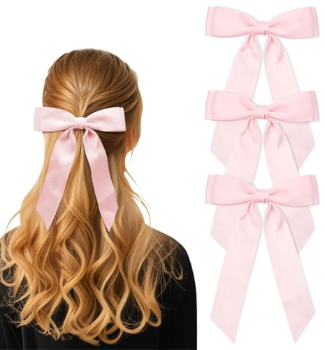 Hebterrka Haarschleife Rosa 3er Set, Große Doppelschichtige Schleifen Haarspange Aus Weichem Polyester Baumwolle, Elegante Haarklammer Für Damen Zu Jeder Gelegenheit