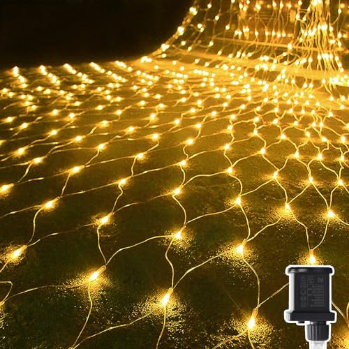 Hulaiyaa Wasserdichte Lichter Kette Netz 192 LEDs, 2 * 3M Lichterkette Netzlicht, 8 Modi Lichternetz Außen fur Weihnachts Büsche Garten, Lichterkette Außen Netz Baum Party Innenräume Dekorationen