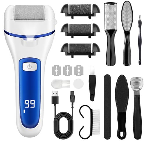 Elektrischer Hornhautentferner, SOARFLY Hornhautentferner Elektrisch mit 3 Ersatzwalzen und 2 Geschwindigkeiten, Hornhaut Entfernen Fuß IPX7 Wasserdichte Wiederaufladbar zur Fuß und Handpflege, Blau