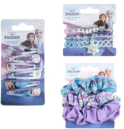 Disney Frozen Haarzubehör Set für Mädchen, Eiskönigin Anna und Elsa, 12-teilig mit Haarspangen, Scrunchies, Armband, Kette (Hellblau)