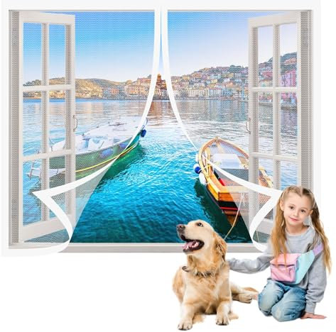 Moustiquaire Magnétique pour Fenêtre 130 x 140 cm Moustiquaire Fenetre Aimantée Installation Facile pour Fenetre Portes, Blanc