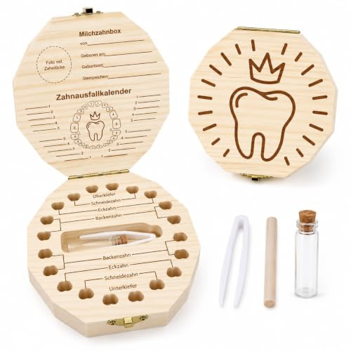 Zahnbox Holz Milchzähne Box,Zahnbox Zahndose für Milchzahndose Aus Holz,Jungen Souvenir Box,Aufbewahrungsbox für Baby-Zähne,Zahnschachtel Cube Tray Eiswürfelform,Milchzahndose Junge Milchzahnbox Junge