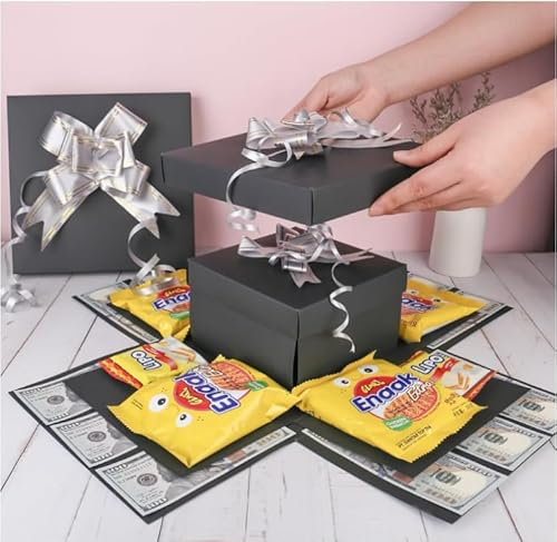 Explosionsbox, 5-lagige Kreative Geschenkbox Überraschungsbox, DIY Handgemachte Geschenkbox Überraschungsbox Explosion Box für Weihnachten Geburtstag Jubiläum Valentinstag Hochzeitsgeschenk (Schwarz)