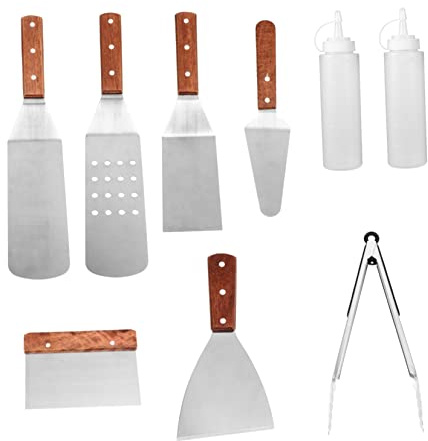 SOIMISS Set De Ustensiles De Barbecue Acier Inoxydable Outils Durables pour Cuisson Intérieure Et Extérieure avec Manches Bois Accessoires Polyvalents pour Viande Et Cuisson