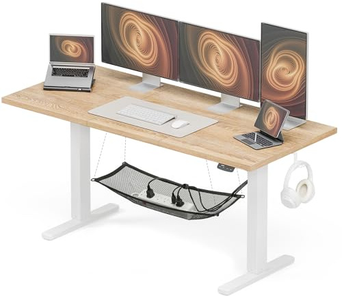 Acrolix Höhenverstellbarer Schreibtisch 140x60 cm,Stabiler Computertisch mit Kabelmanagement, Elektrischer Schreibtisch mit Memory Funktion, 80kg Tragkraft, Bürotisch, Helles Rustikales Braun