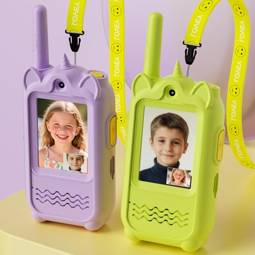 Talkie-Walkie Vidéo pour Enfants, 2 Pack Rechargeable avec Caméra HD et Voix Amusantes - Longue Portée, Jouet Cadeau d'Anniversaire ou de Noël parfait pour Filles et Garçons de 3-12 Ans - Pour Aventur