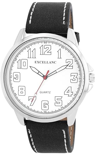 Excellanc Herren Armbanduhr aus Kunstleder in Schwarz, in Einer Länge von 25.5 cm, Klassisches Design für jeden Mann