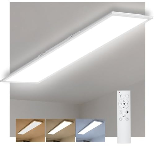 Amdelne LED Panel 100x25cm, Deckenleuchte Dimmbar mit 30W 3000-6500K, LED Deckenlampe Flach mit Fernbedienung, Panelleuchte Decke Rechteckig für Büro Küche Wohnzimmer Schlafzimmer Badezimmer