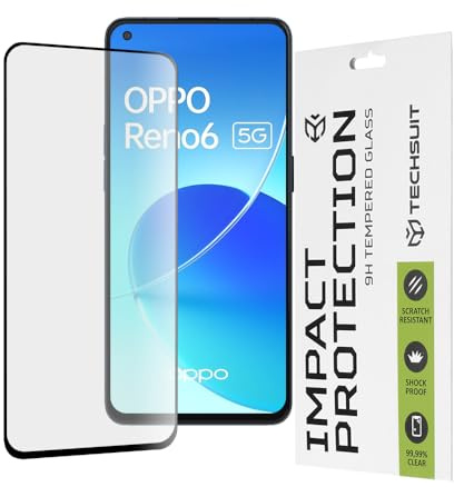 Techsuit Displayschutzfolie für Oppo Reno6 5G Mediatek Gehärtetes Glas mit 9H Härte, Vollständige Abdeckung, Stoßschutz, Oleophobe Beschichtung, Anti Fingerabdruck, Kratzfest, 111D Full Glue