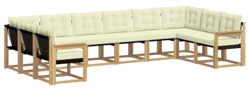 vidaXL Outdoor-Sofagarnitur mit Kissen 10 pcs Weiß und Creme, Gartenmöbel, modernes Outdoor-Sofa, bequemes Lounge-Set für Ihre Terrasse, robust und stylisch