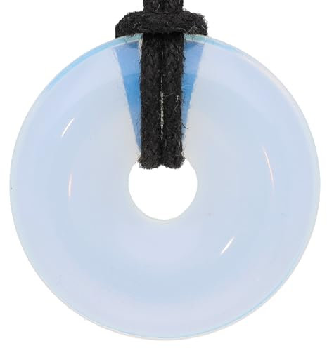 Lebensquelle Plus Edelstein Donut Ø 30 mm + Baumwollband | Naturstein Anhänger Halskette | Echte Heilsteinkette inkl. Band (Opalglas)