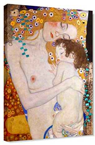 Quadri L&C ITALIA Klimt maternità Quadro Moderno per Camera da Letto Capezzale Stampa su Tela Verticale 50 x 70