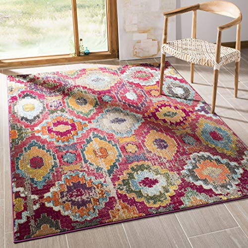SAFAVIEH Boho Teppich für Wohnzimmer, Esszimmer, Schlafzimmer - Monaco Collection, Kurzer Flor, Rot und Blau, 122 X 170 cm
