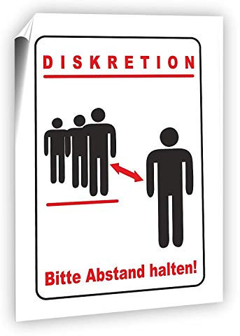 Diskretion - Bitte Abstand halten! Aufkleber DIN A4 Aufkleber 30 x 20 cm, PVC Folie für den langfristigen Außeneinsatz, UV beständig und wetterfest - Wieder entfernbar!