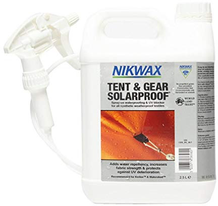 Nikwax TENT & GEAR - Impermeabilizante en aerosol a prueba de energía solar de 2,5 L, spray impermeabilizante para tienda de campaña y bloqueador UV para textiles sintéticos resistentes a la