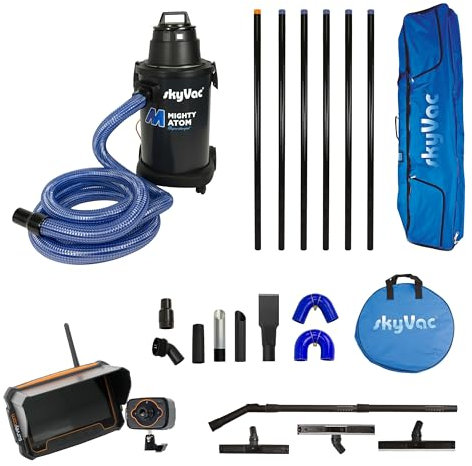 SkyVac Mighty Atom Gutter Cleaning Machine, Atom Gutter Cleaning Machine, Polypropylene, with 6 Push Fit Poles and Recordable SurveyCam Inspection System, 9m, 1600 W, 35 liters