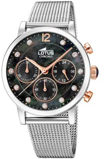 Lotus Damen Uhr Analoge aus Edelstahl 316L Silber - Quarz Chronograph - Mineralglas Hochresistent - 5 ATM Wasserdicht - 18676/4 - Trendy