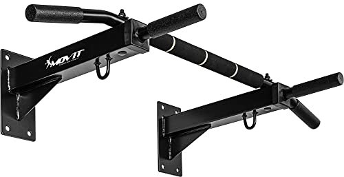 MOVIT® Profi Klimmzugstange zur Wandmontage, bis 350 kg, 4x rutschfeste Griffe + XXL Softgrip, 2x Ösen für Zubehör, schadstoffgeprüft, Schwarz, Türreck Reckstange Pull up bar