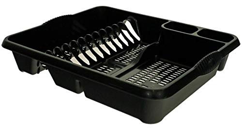 Galleries High Grade Large Plastic Dish Drainer Plate and Cutlery Rack Holder - Mid-night Black (Darkish Grey)