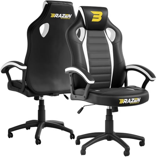 BraZen Salute Ergonomic Office Computer PC Chair Adult Gaming Chair for Adults Office Computer Adult Gaming Chairs Ergonomic Video Games Chairs Adults - White