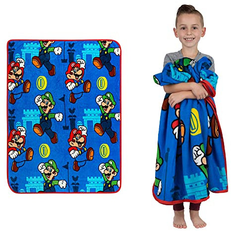 Franco Kinder-Bettdecke, superweich, Plüsch, 116,8 x 152,4 cm, Super Mario
