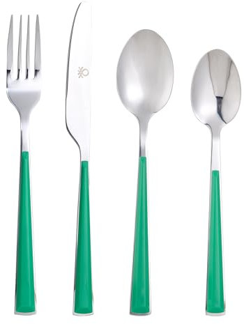 UNITED COLORS OF BENETTON. Rainbow | Service de couverts en acier inoxydable | ménagère 24 pièces vertes | manches ergonomiques | lavables au lave-vaisselle | set de couverts | finitions brillantes