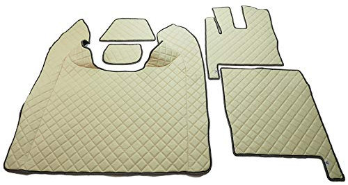 KRAM-TRUCK Gesteppte Autofußmatten Kompatibel mit DAF XF 106 ab 2017 mit Wasserheizung, 2 Tischmatten im Set, Helles Beige, Lederimitat auf Schaumstoff 10 mm, Hygienezertifikat, Cockpitset