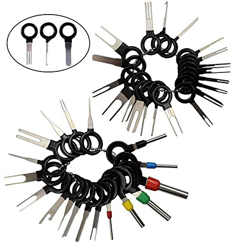 GTIWUNG 38 Stück Terminals Removal Tools, Entriegelungswerkzeug für Flach- und Rundsteckkontakte, Tool zum Entfernen des Terminals Demontagewerkzeuge für KFZ Montage, Extractor Puller