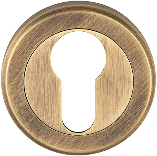 50mm Euro Profile Round Escutcheon- Beveled Edge- Concealed Fix- Antique Brass | Door Keyhole Cylinder Plate Cover - for Use with Lever on Rose Door Handles - Door Fixing Hardware