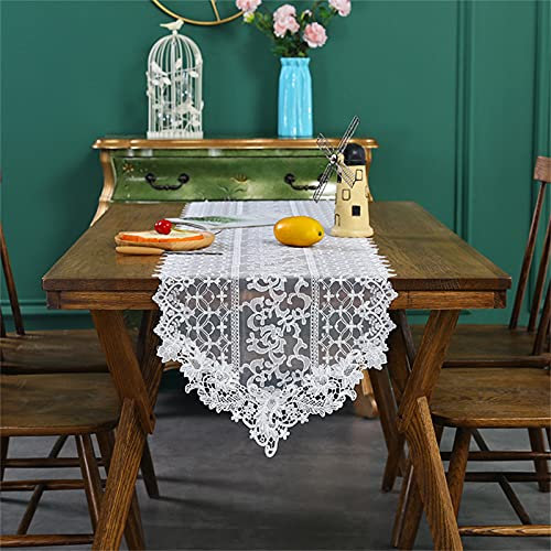 EXQULEG Spitze Tischläufer Vintage Weiß Stickerei Tischläufer für Tischdekoration, Hochzeit Festival Party Home Deko (40 * 70cm)