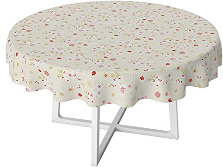Karina Home Scandi Christmas Reindeer PVC Vinyl Wipe Clean Oilcloth Tablecloth (Round 138cm, Cream)
