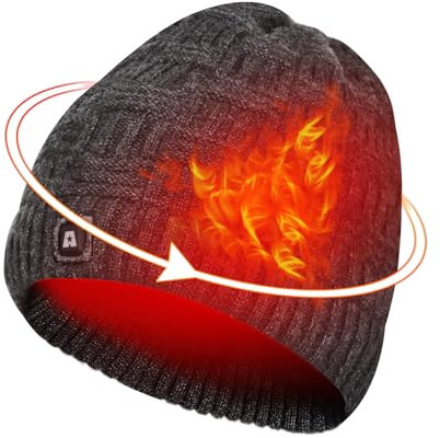 ARRIS Beheizte Mütze, elektrisch, beheizt, Beanie-Kopfwärmer, mit 7,4 V wiederaufladbarem Akku, für den Winter, Outdoor, Schwarz
