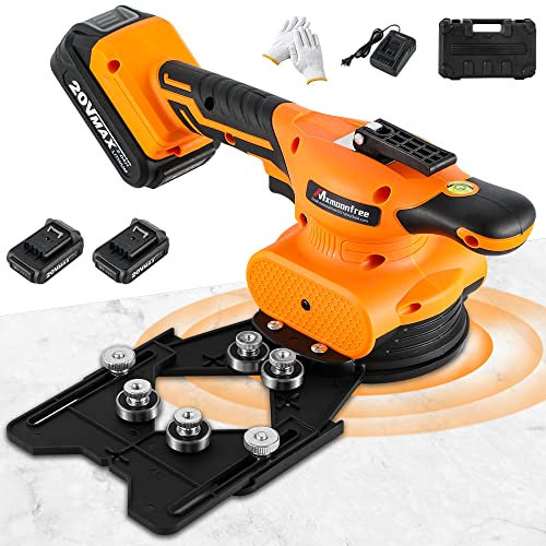 Mxmoonfree Tile Tools for Installation Tile Vibration Machine Vibrator Adsorption Lock Design with Drill Hole Guide, Suction Cup, Storage Case, 2 Pcs Battery 20V for Ceramic Floor or Wall Tiles