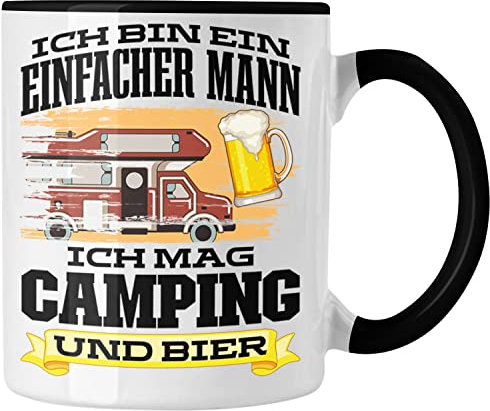 Trendation - Wohnwagen Camper Tasse Geschenke Wohnmobil für Männer Campingwagen Geschenkidee Zubehör Camping Opa Oma Rentner Lustig Grafik Bier (Schwarz)