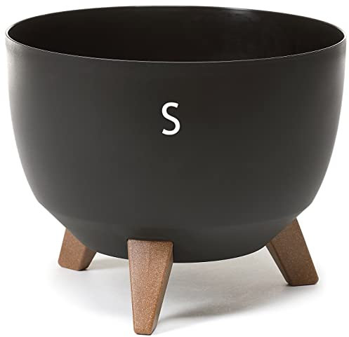 MELTOM Blumentopf mit Füßen aus Kunststoff Schale Rund mit Einsatz Farbe Schwarz H: 20 cm D: 24 cm