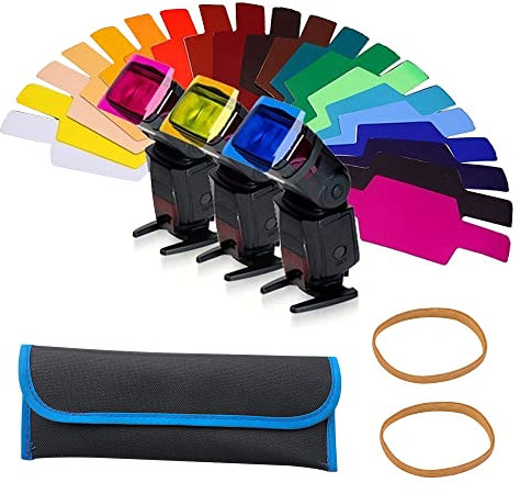 Farbfilter Set, STCRERAG 20 Pcs Kamera Farbfilter 2 Stück Gummiband und Tasche Kunststoff Farbfolie 20 Farben Farbfolien Gel Transparente Farbige Folie 15 * 6cm Scheinwerfer Folie für Led Lampe