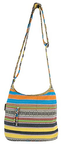 Sunsa Damen Umhängetasche. Hobo Tasche aus gewebter Baumwolle mit verstellbare Henkel. Crossbody Schultertasche mit Streifen Design.
