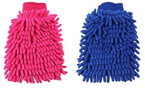 Niooce 2pcs Chenille-Plüsch-Auto-Handschuhe Wasserdicht Mikrofaser Reinigung Handschuh Rosa, Blau