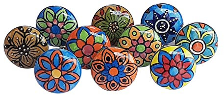 Royal Kraft Vintage Hand Painted Ceramic Pull Knobs for Kitchen Cabinet, Door & Drawer, Wardrobe, Cupboard (Set of 10) Sknob006