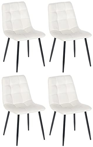 CLP Juego de 4 sillas de Comedor Antibes I Sillas de Cocina tapizadas con Fundas de Terciopelo I con Protectores de Suelo, Color:Blanco Crema