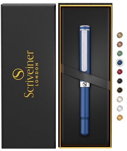 Scriveiner Rollerball Blu EDC di lusso, splendida penna tascabile con finitura cromata, miglior regalo per uomini e donne, ricarica tedesca, idea regalo, penne di design per ufficio