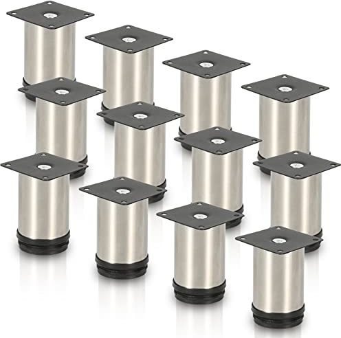 Randaco 12er Set Möbelfüße Höhe 100 mm Edelstahl Sockelfüße für Möbel, Küchenschränke Tischfuß Schrankfüße Belastbar bis 250 Kg